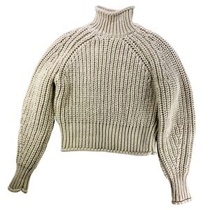 H M Chunky Knit Turtleneck Sweater Beige Ribbed Cropped Cozy XS
